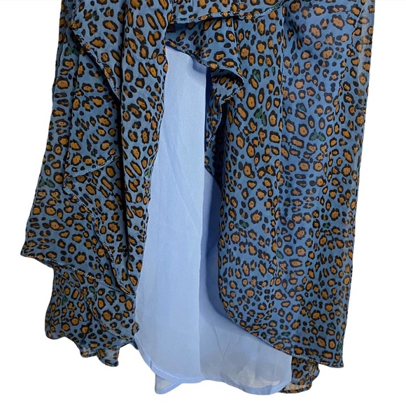 See The Shades Blue Leopard Print Boatneck Chiffon Mini A Line Dress Medium M - Picture 12 of 16